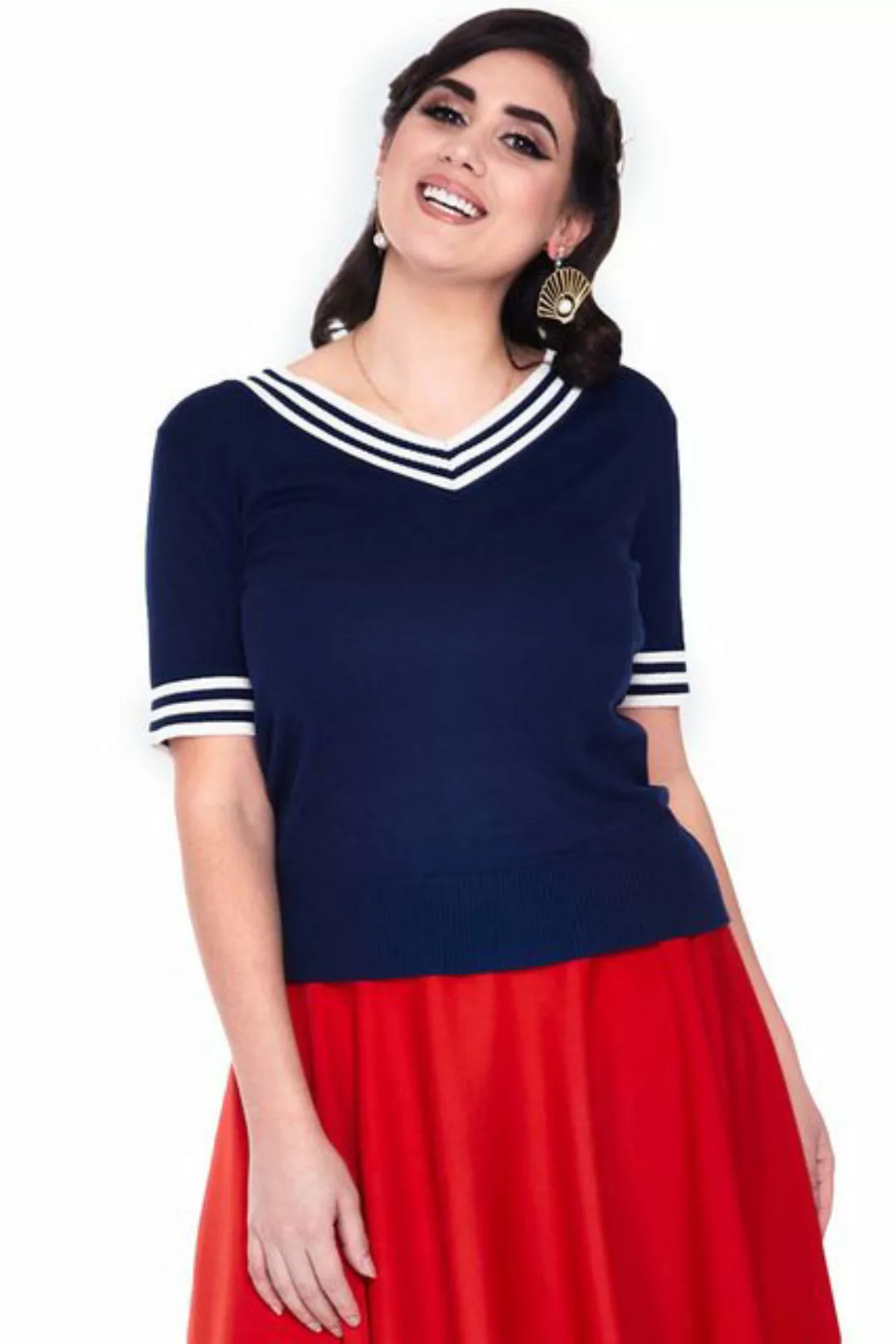 Voodoo Vixen Kurzarmpullover Stripe Neckline Short Sleeve Sweater Maritim R günstig online kaufen