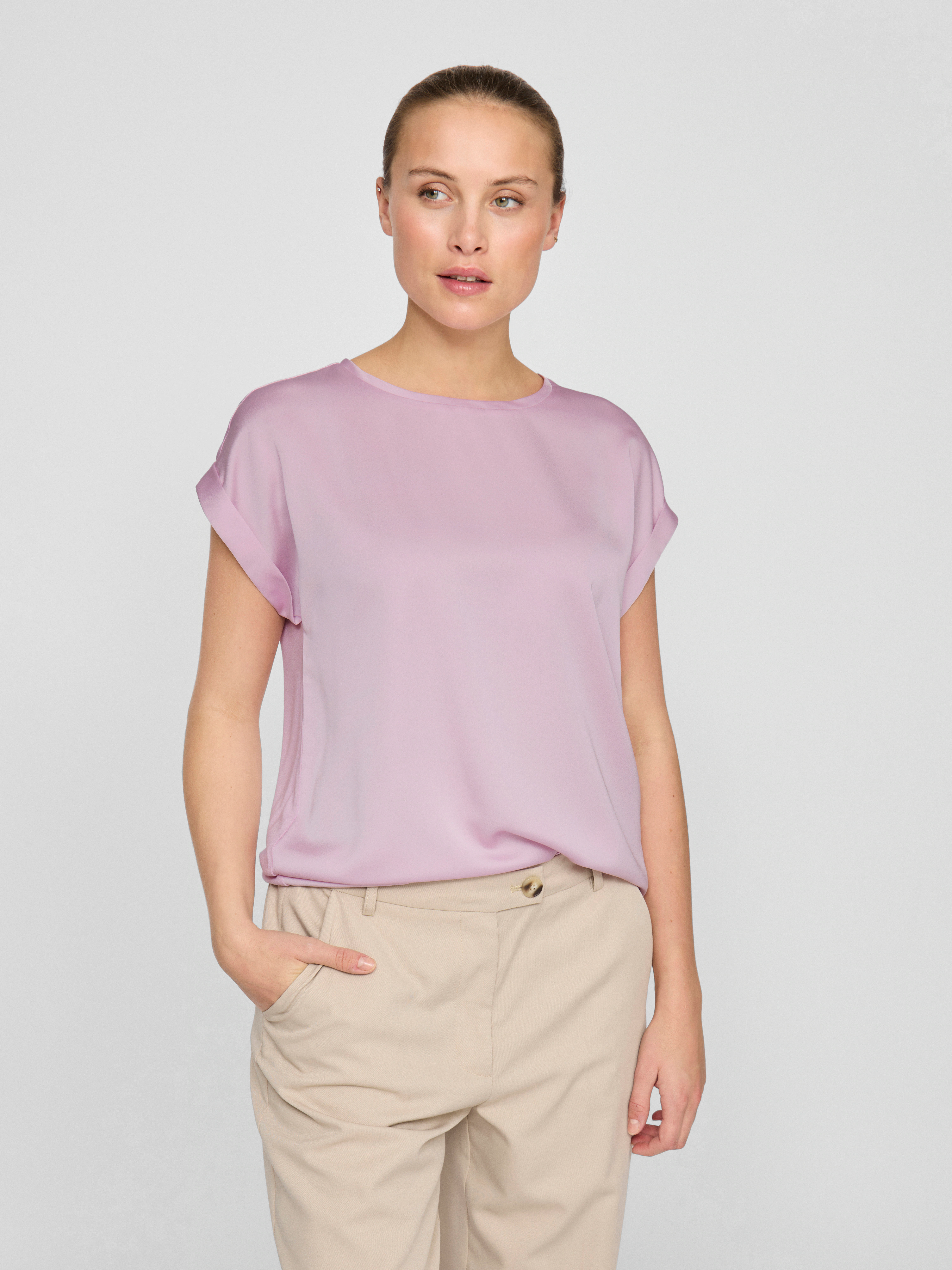 Vila T-Shirt Satin Blusen T-Shirt Kurzarm Basic Top Glänzend VIELLETTE VIEL günstig online kaufen