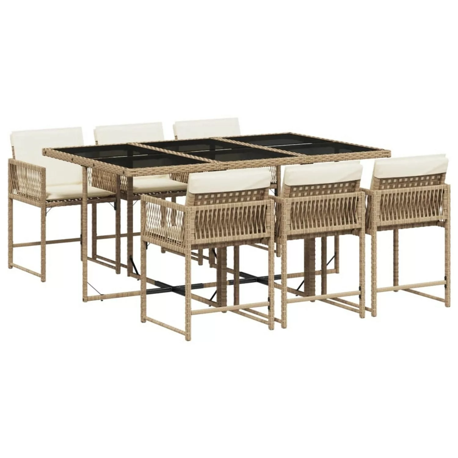 vidaXL 7-tlg Garten-Essgruppe mit Kissen Beige Poly Rattan Modell 50 günstig online kaufen