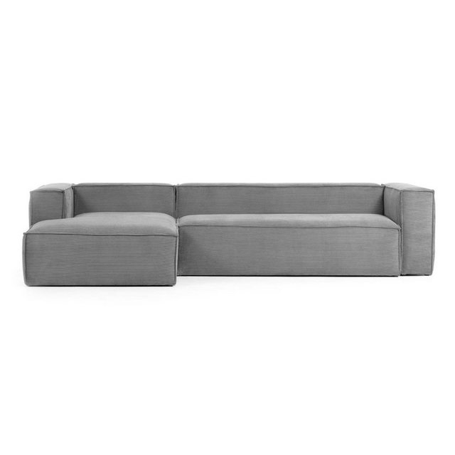 Natur24 Sofa Sofa Blok 3-Sitzer mit Longchair links Kord grau 330cm Couch günstig online kaufen
