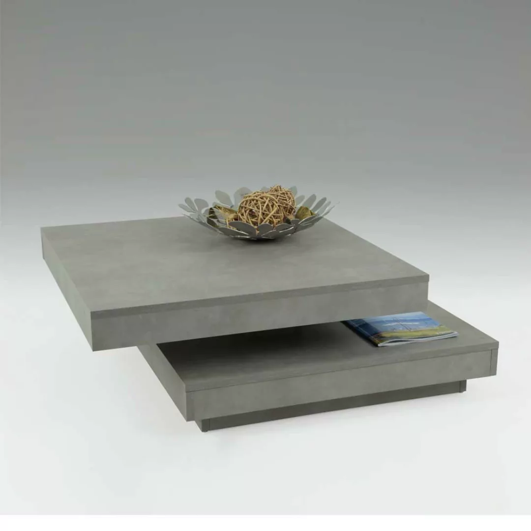 Wohnzimmer Couchtisch mit drehbarer Tischplatte Beton Grau günstig online kaufen