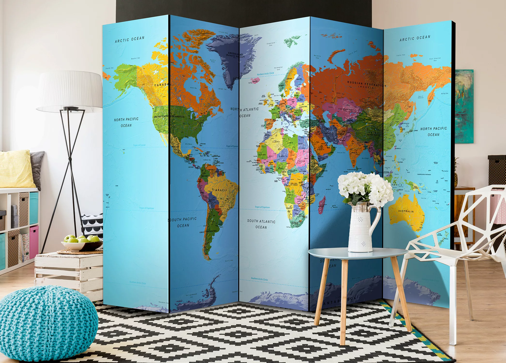 5-teiliges Paravent - Colourful Geography [room Dividers] günstig online kaufen