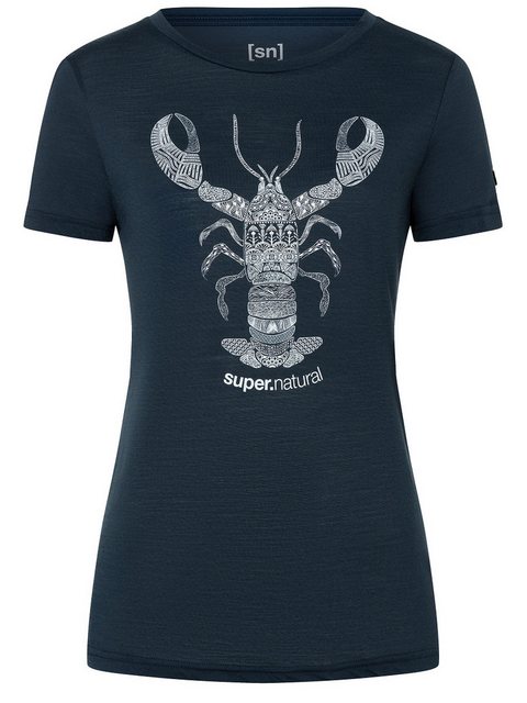 SUPER.NATURAL T-Shirt für Damen, Merino TATTOOED LOBSTER Tier Motiv, bunt günstig online kaufen