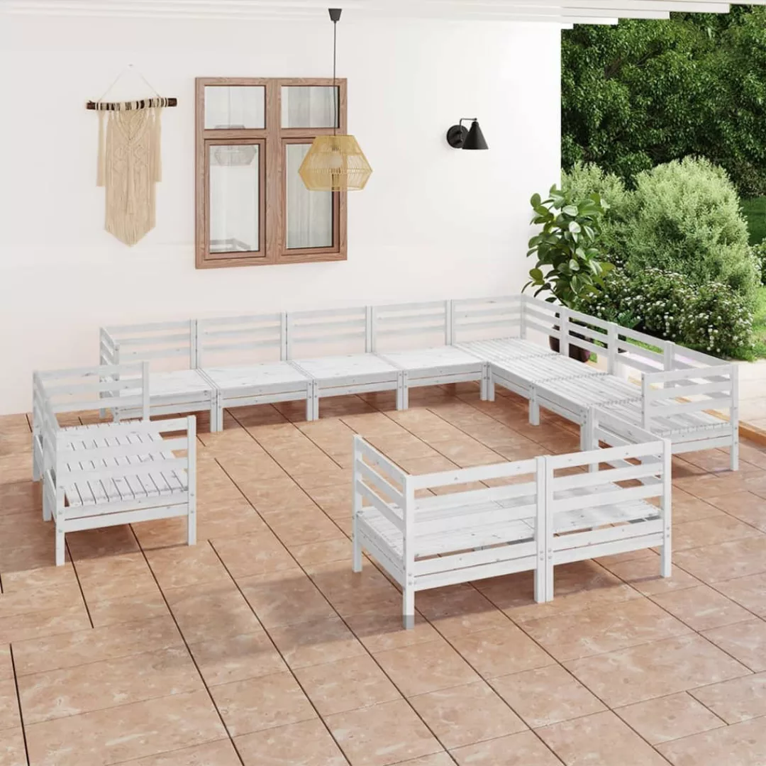 12-tlg. Garten-lounge-set Massivholz Kiefer Weiß günstig online kaufen