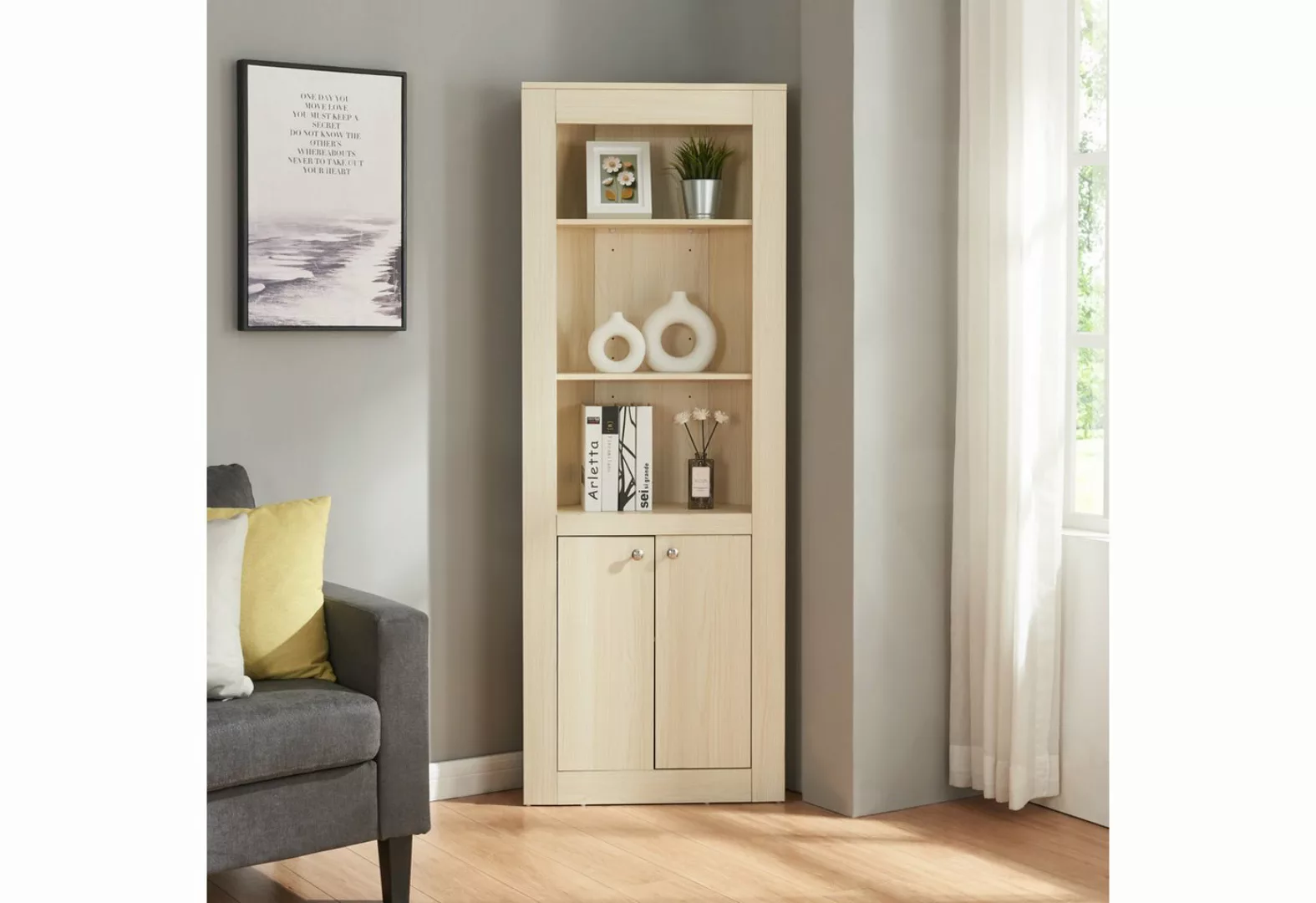 en.casa Eckschrank »Eura« Eckregal 170x62x30cm Eiche günstig online kaufen