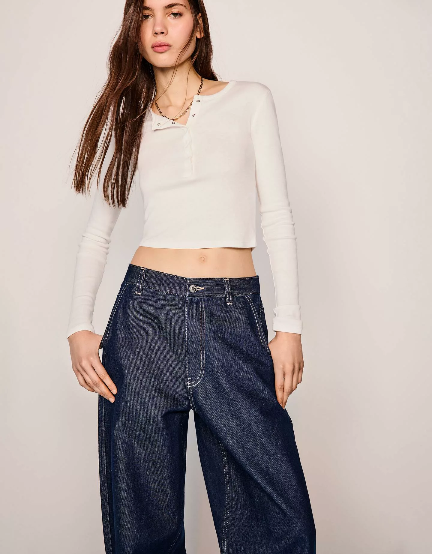 Bershka Skaterjeans Mit Weitem Bein Damen 10-12 Marinenblau günstig online kaufen