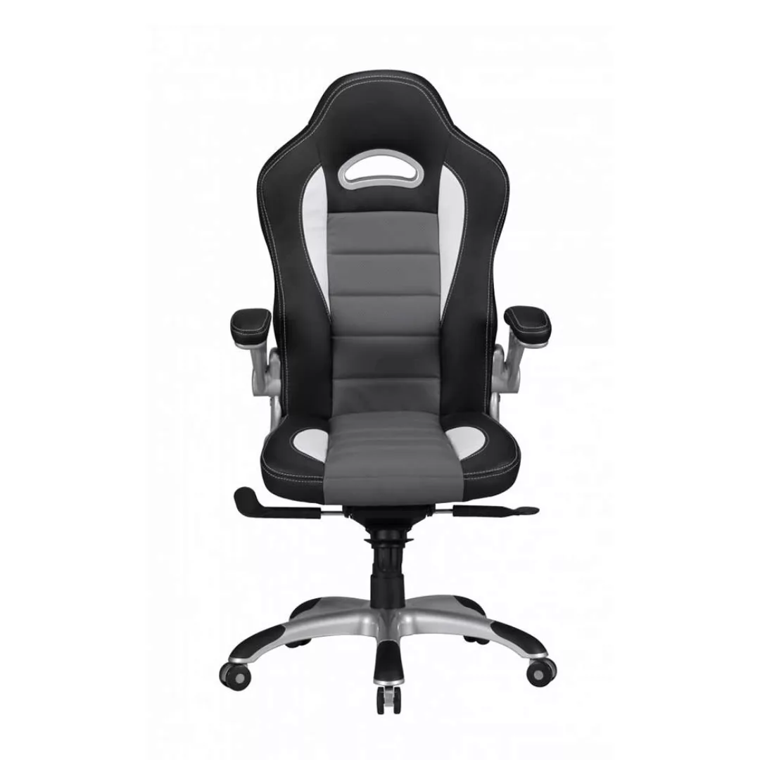 Moderner Gaming Stuhl mit Racer Rückenlehne Schwarz - Grau - Weiß günstig online kaufen