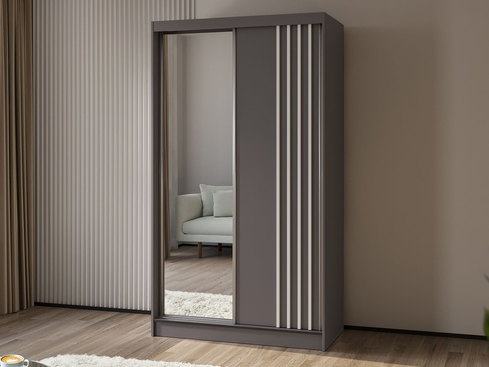 Compleo Schwebetürenschrank mit Lamellen MALTA, Garderobenschrank, günstig online kaufen