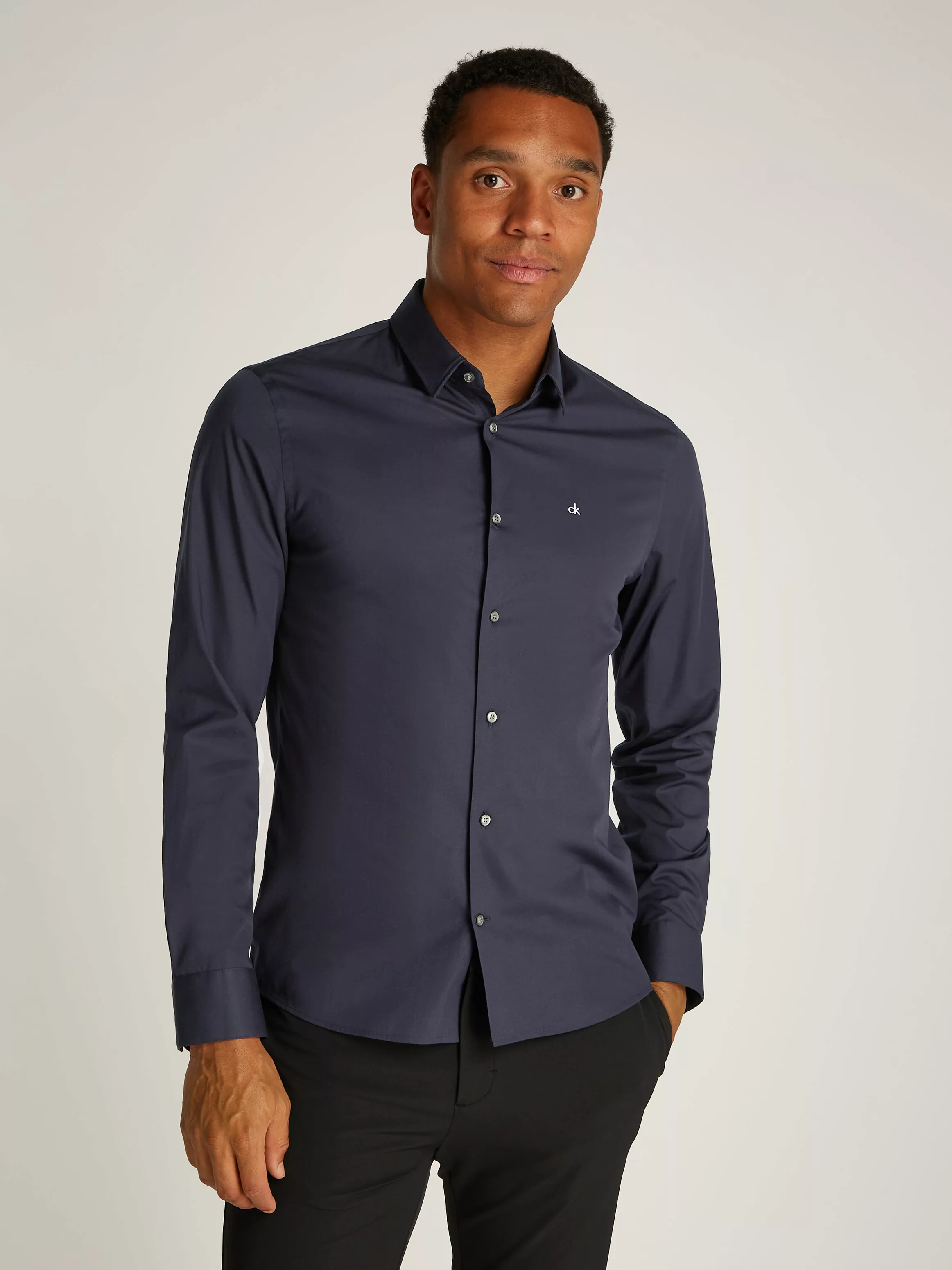 Calvin Klein Langarmhemd SLIM FIT STRETCH POPLIN mit Kentkragen günstig online kaufen