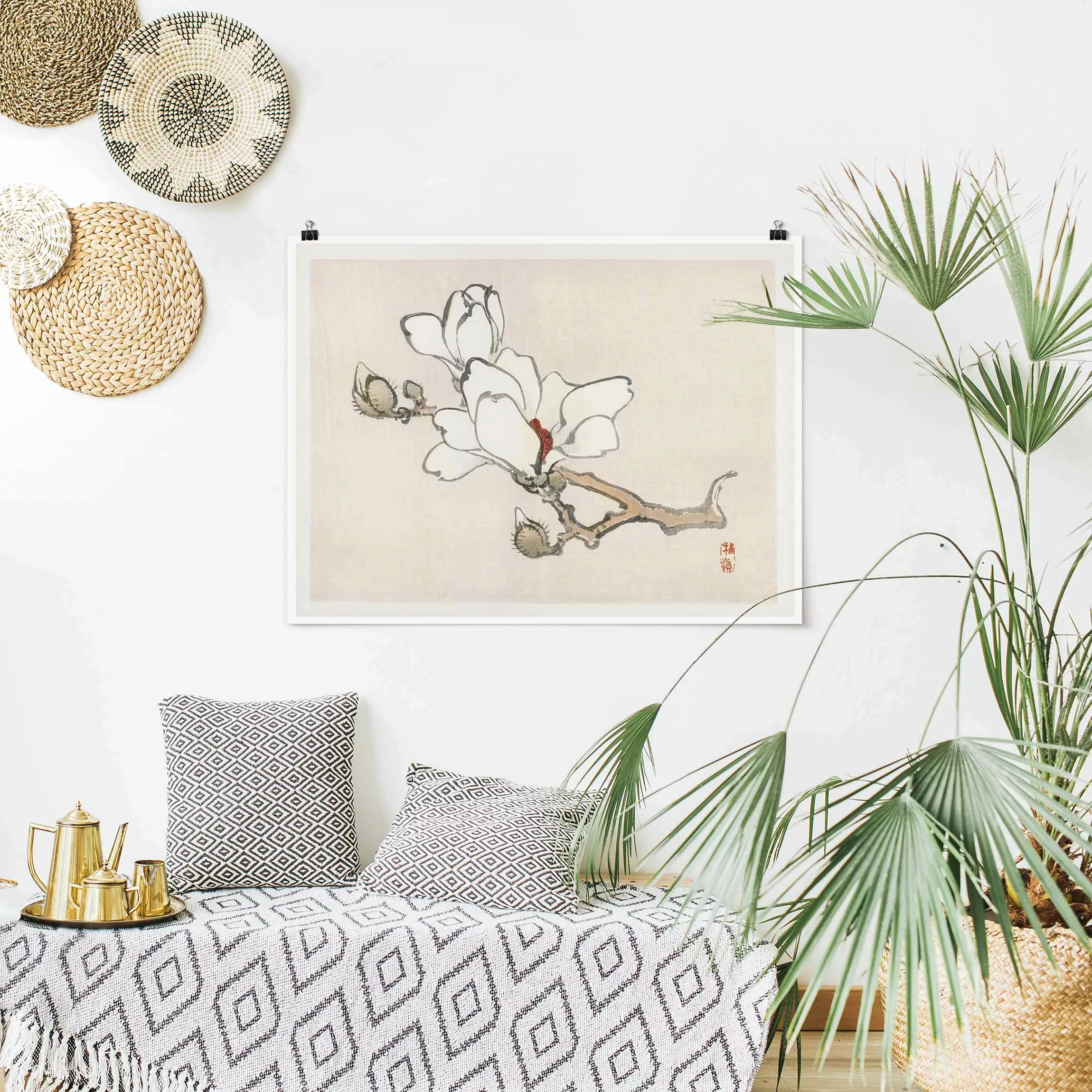 Poster Asiatische Vintage Zeichnung Weiße Magnolie günstig online kaufen