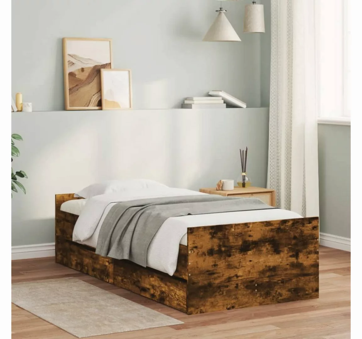 vidaXL Bett Bett mit Schubladen Räuchereiche 75x190 cm günstig online kaufen