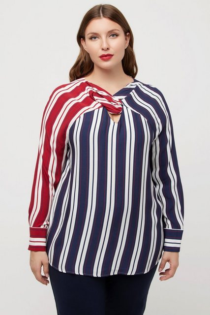 Ulla Popken Druckbluse Bluse Streifen Key-Hole-Ausschnitt Langarm günstig online kaufen