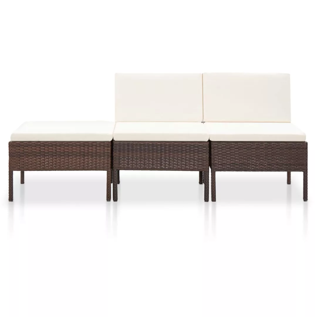 3-tlg. Garten-lounge-set Mit Auflagen Poly Rattan Braun günstig online kaufen