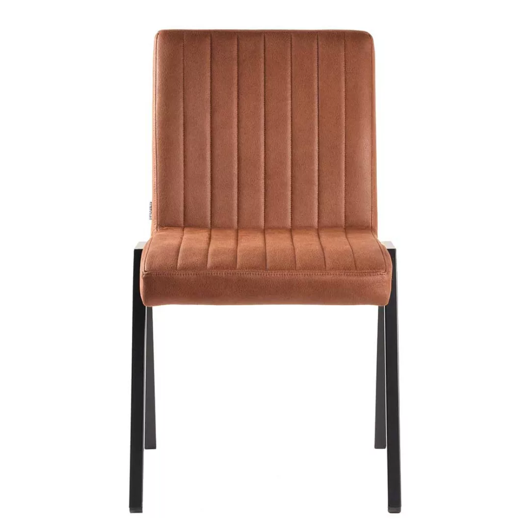 Esszimmer Stuhl in Cognac Braun Microfaser Metallgestell (2er Set) günstig online kaufen