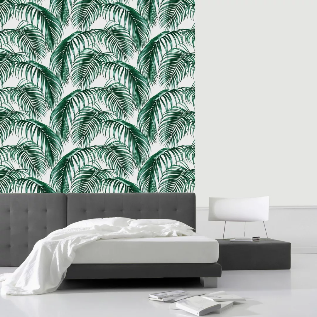 queence Vinyltapete »Tropische Blätter - grün/weiß«, 90 x 250 cm, selbstkle günstig online kaufen
