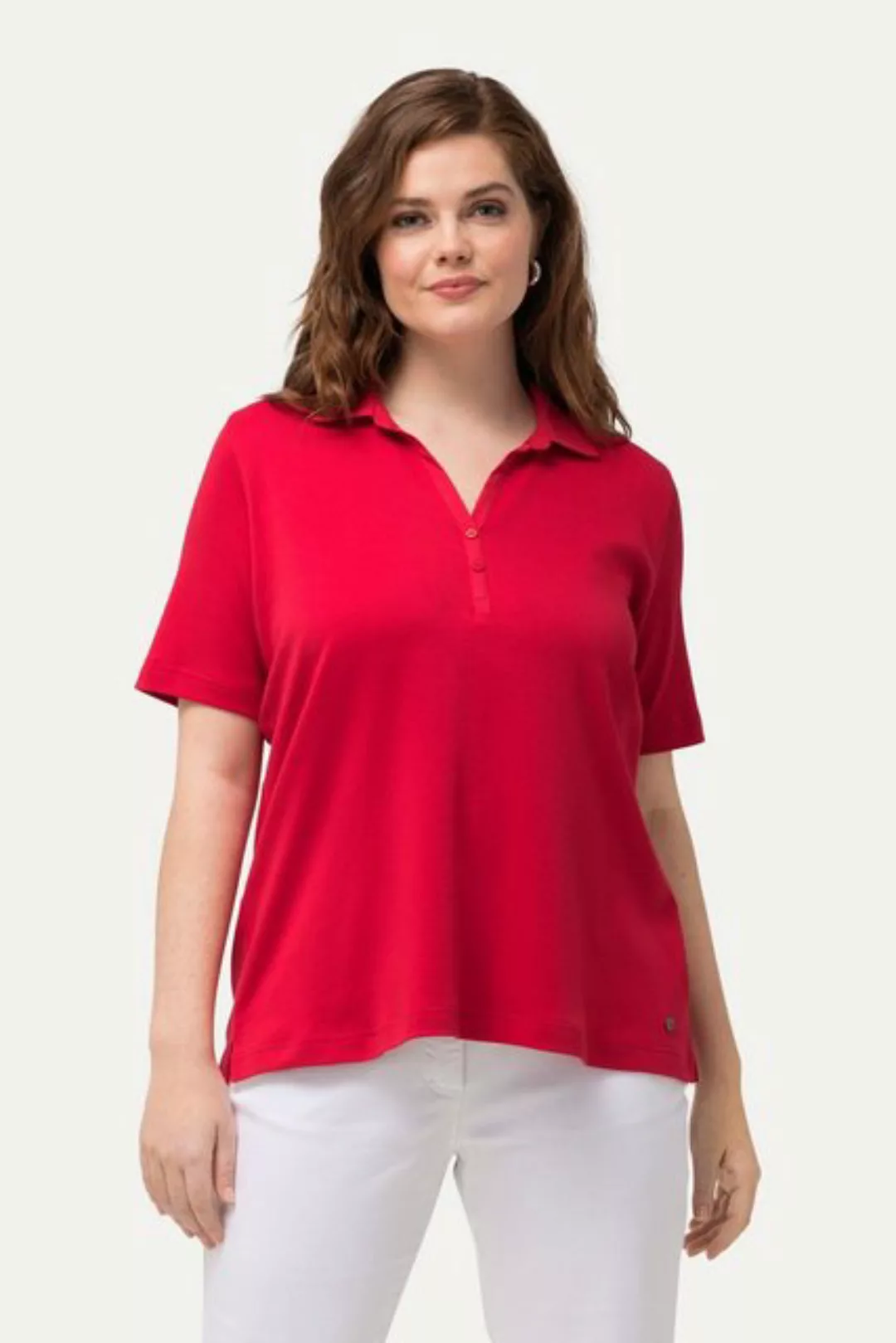 Ulla Popken Rundhalsshirt Poloshirt Webkragen Knopfleiste Halbarm günstig online kaufen