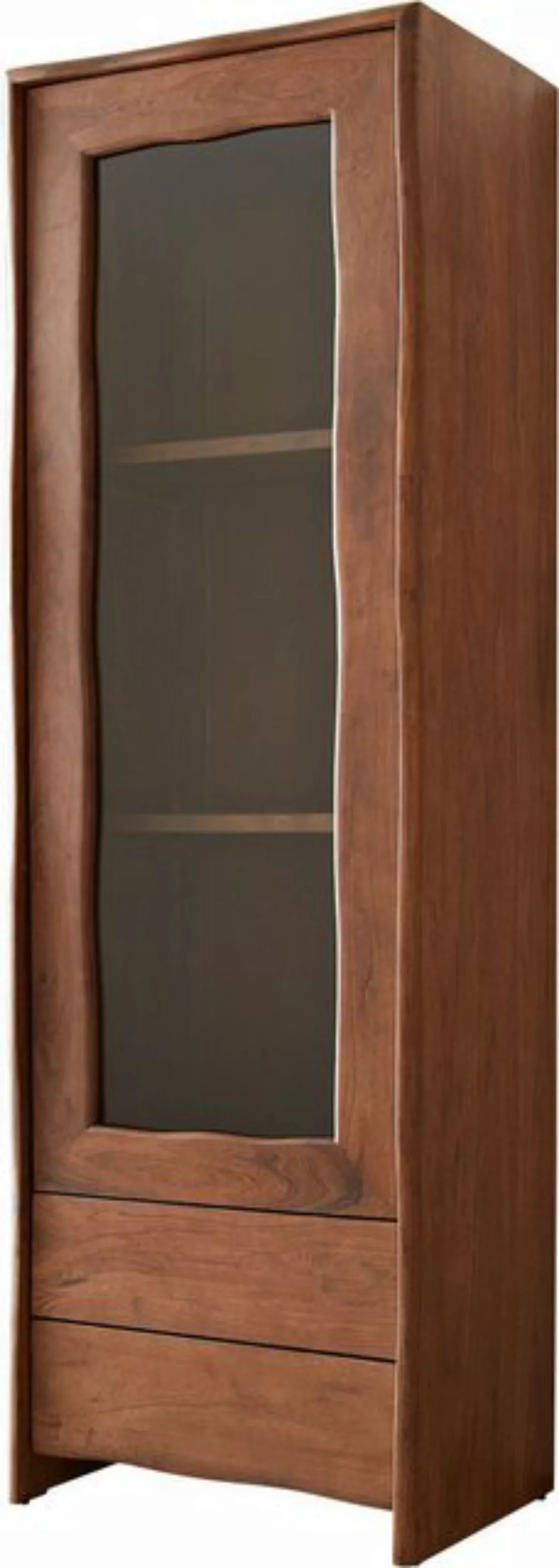 DELIFE Vitrine Live-Edge Akazie Braun 60x190 cm 1 Tür 2 Schubladen Massiv H günstig online kaufen