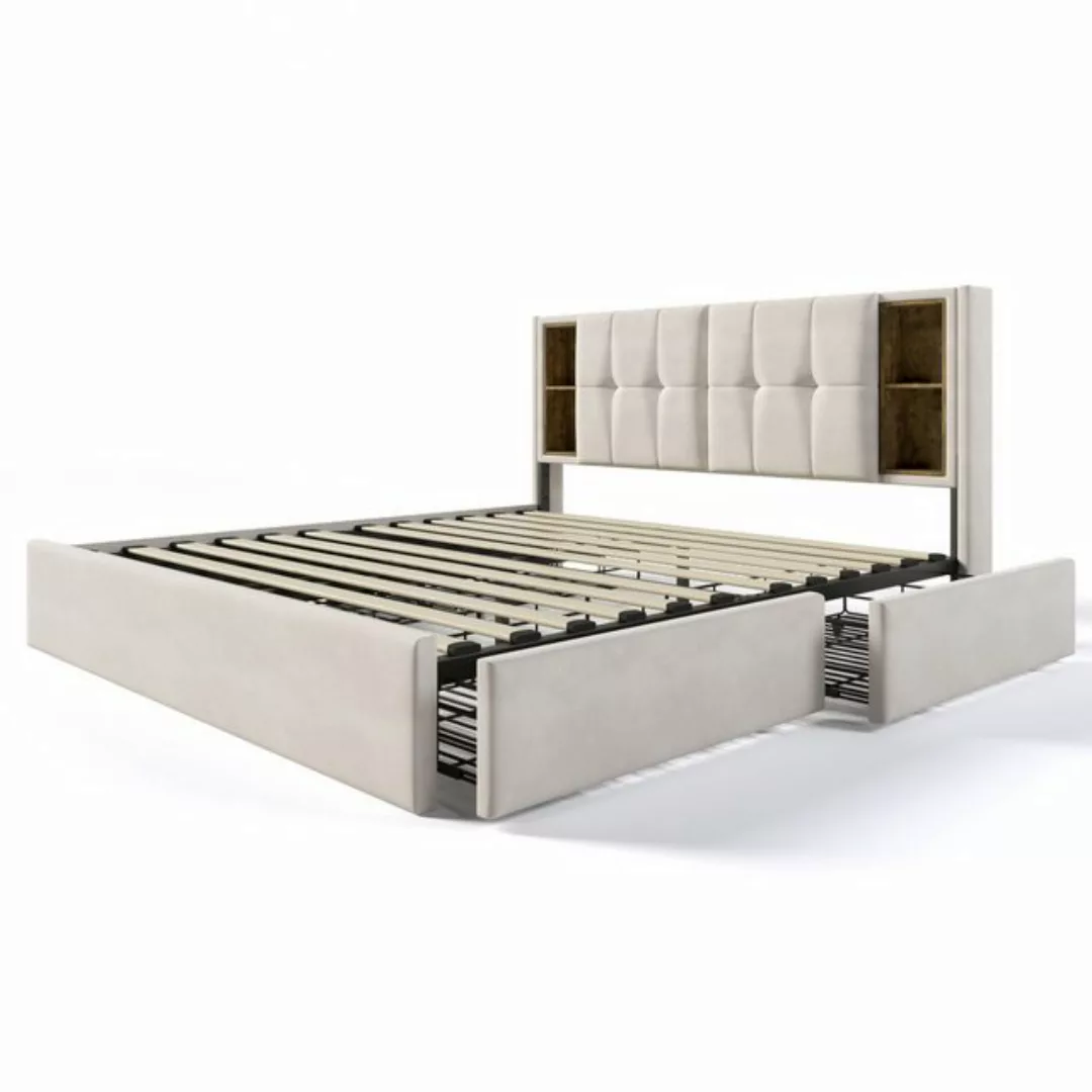 OKWISH Polsterbett Doppelbett (4 Schubladen, mit Matratze), mit Kabellosem günstig online kaufen