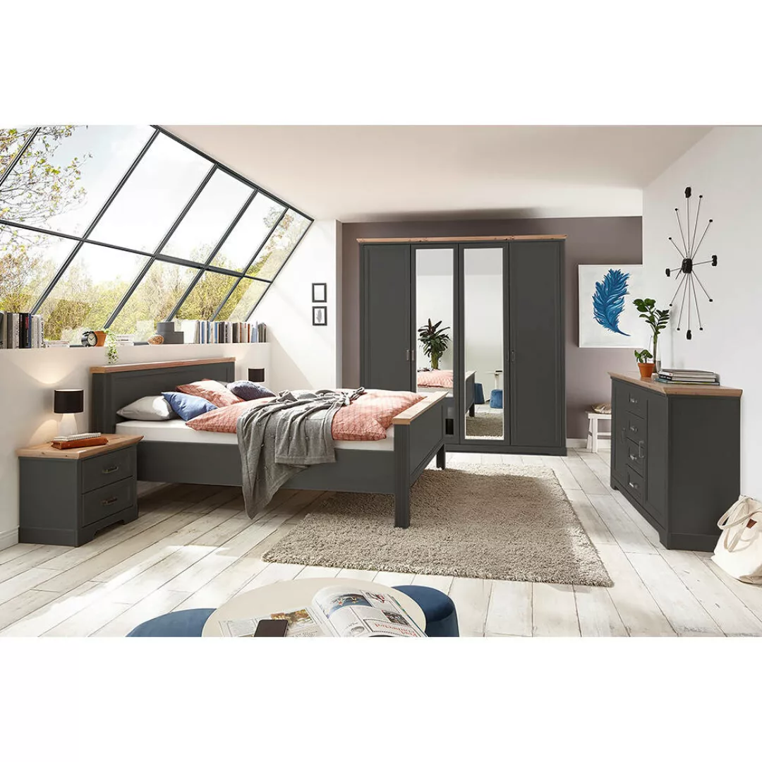 Schlafzimmer Set 5-teilig Bett 160x200cm Graphit mit Eiche JÜLICH-77 günstig online kaufen