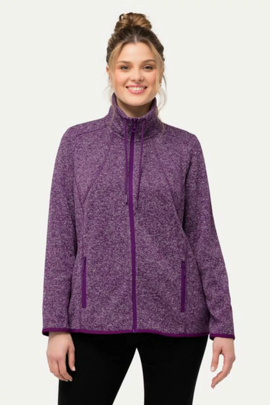 Ulla Popken Sweatjacke Strickfleece-Jacke Rauten Stehkragen Zipptaschen günstig online kaufen