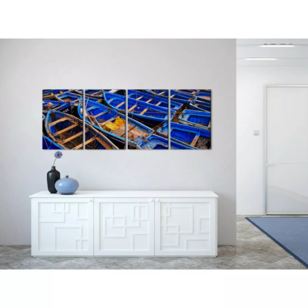 Wandbild Angelegte Boote - maritime Landschaft in blauen Farbtönen XXL günstig online kaufen
