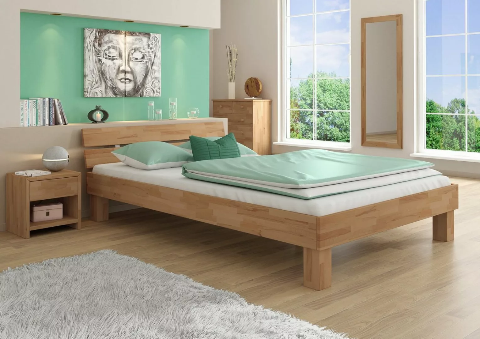 ERST-HOLZ Bett Futonbett Doppelbett Ehebett Buche massiv natur 160x200 Kopf günstig online kaufen