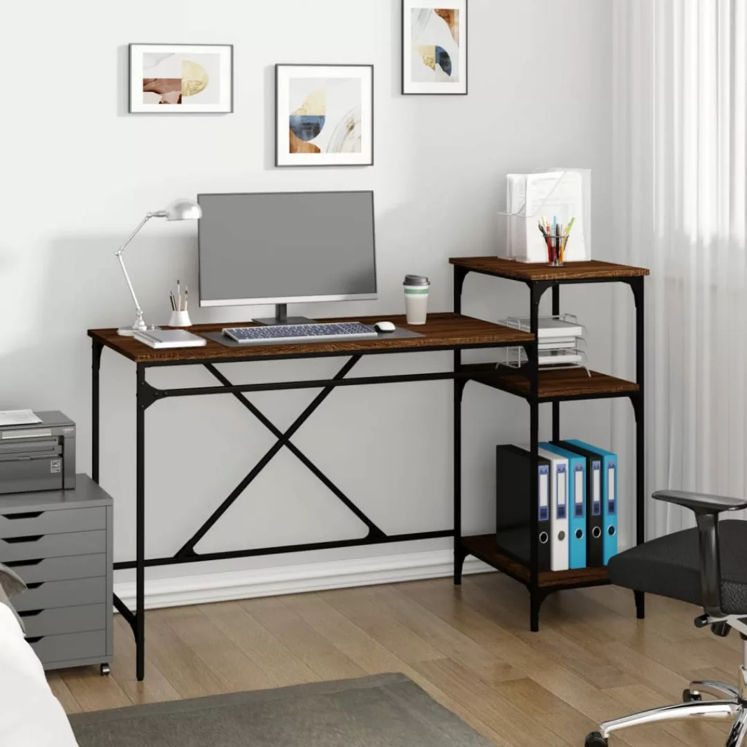 Vidaxl Schreibtisch Mit Regal Braun Eichen-optik 135x50x90 Cm günstig online kaufen