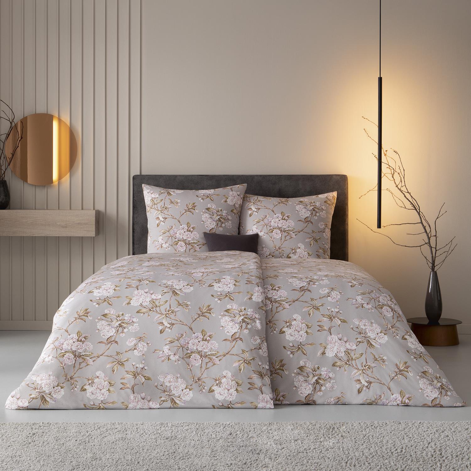 Estella Interlock Jersey Bettwäsche Frida 6348-820 Blumen Grau 135x200 günstig online kaufen