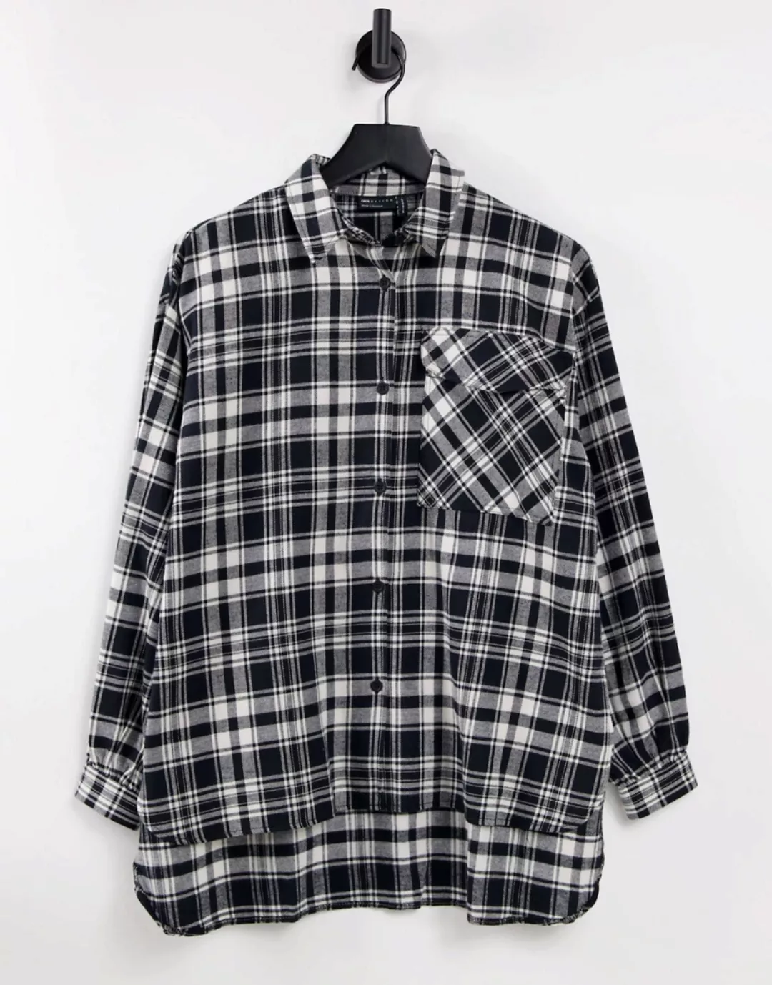 ASOS DESIGN – Oversize-Hemdjacke in schwarzweiß kariert-Mehrfarbig günstig online kaufen