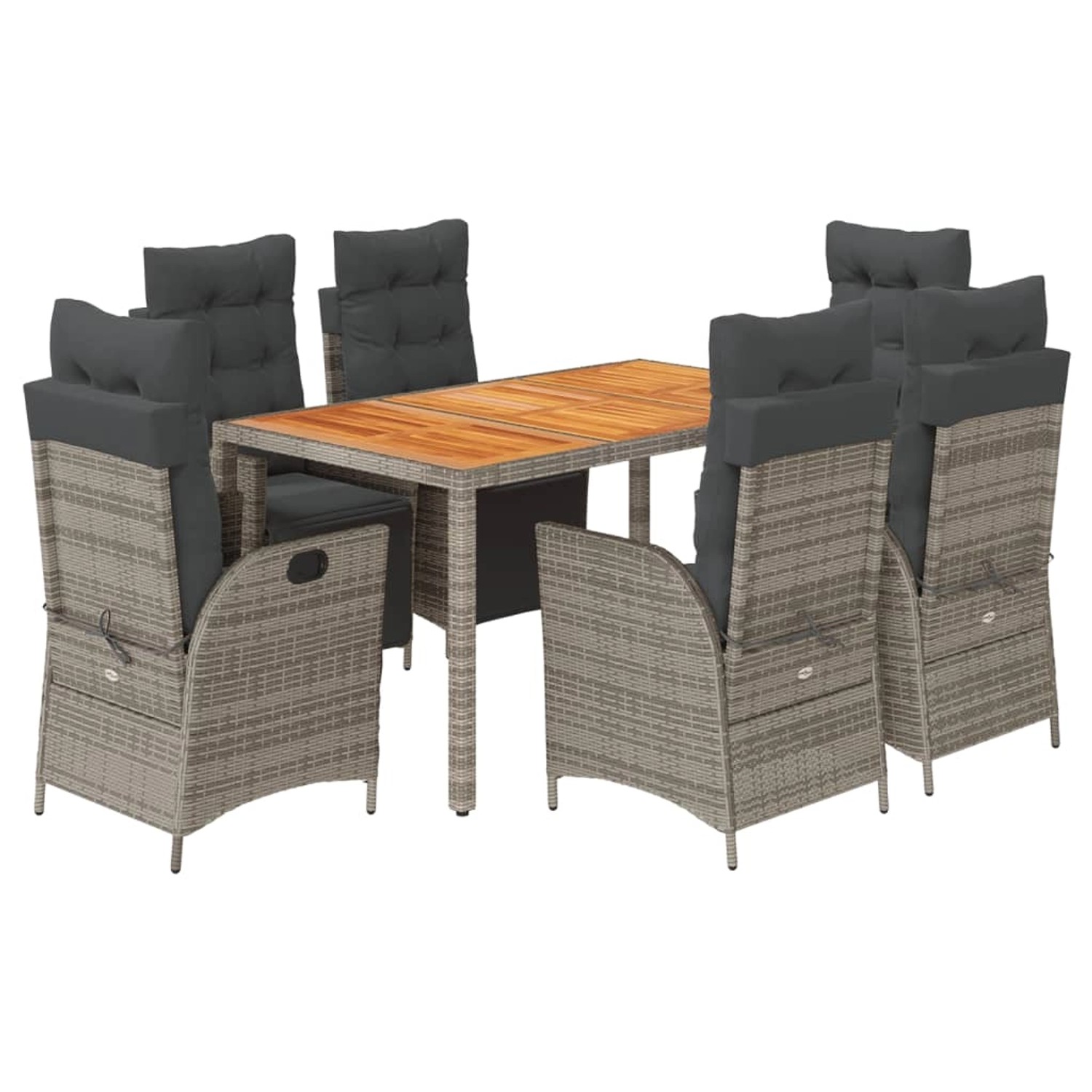 vidaXL 7-Tlg Garten-Essgruppe mit Kissen Grau Poly Rattan 3213347 günstig online kaufen