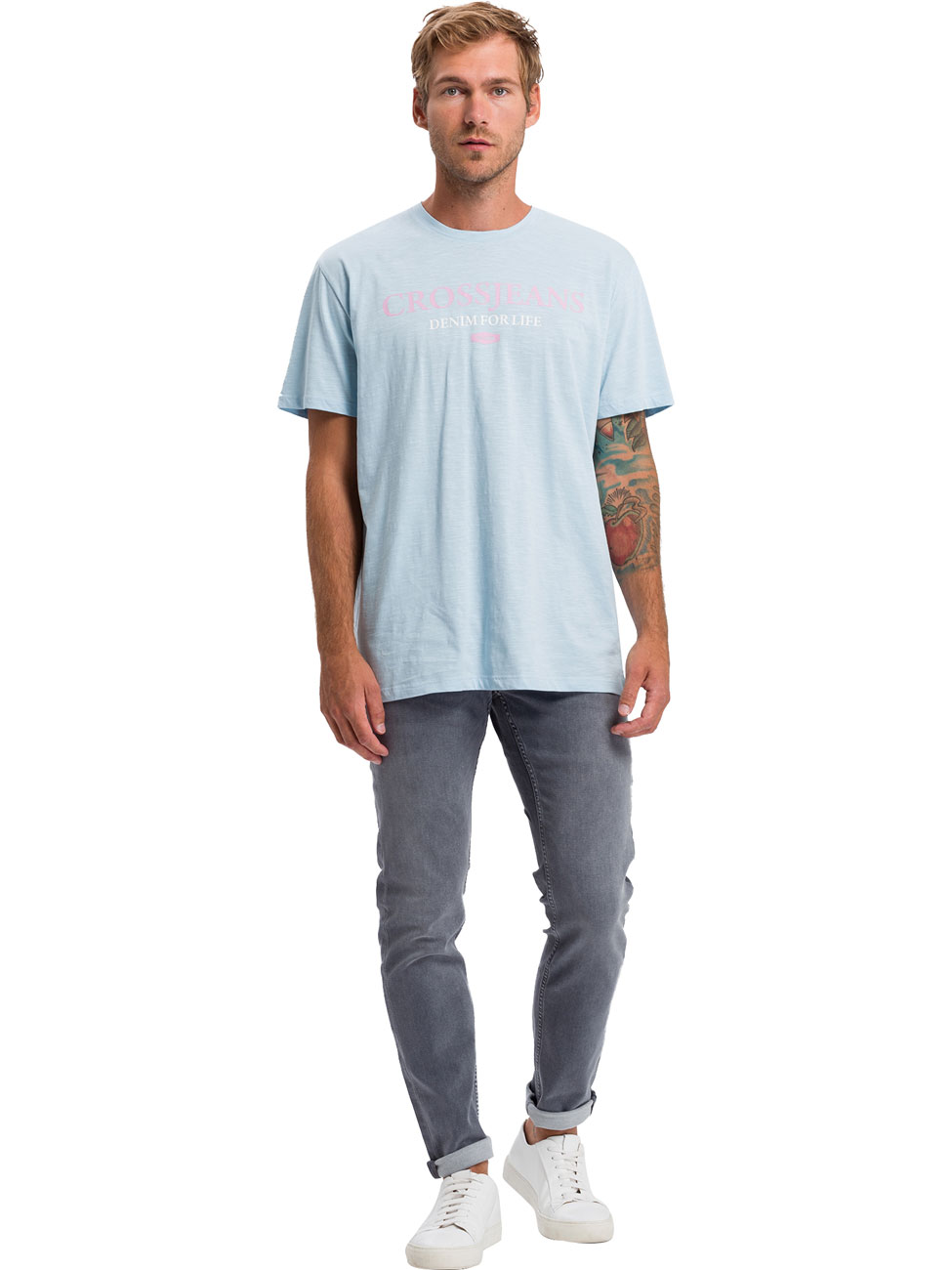 Cross Jeans Herren Jeans Jimi - Slim Tapered Fit - Grau - Light Grey günstig online kaufen