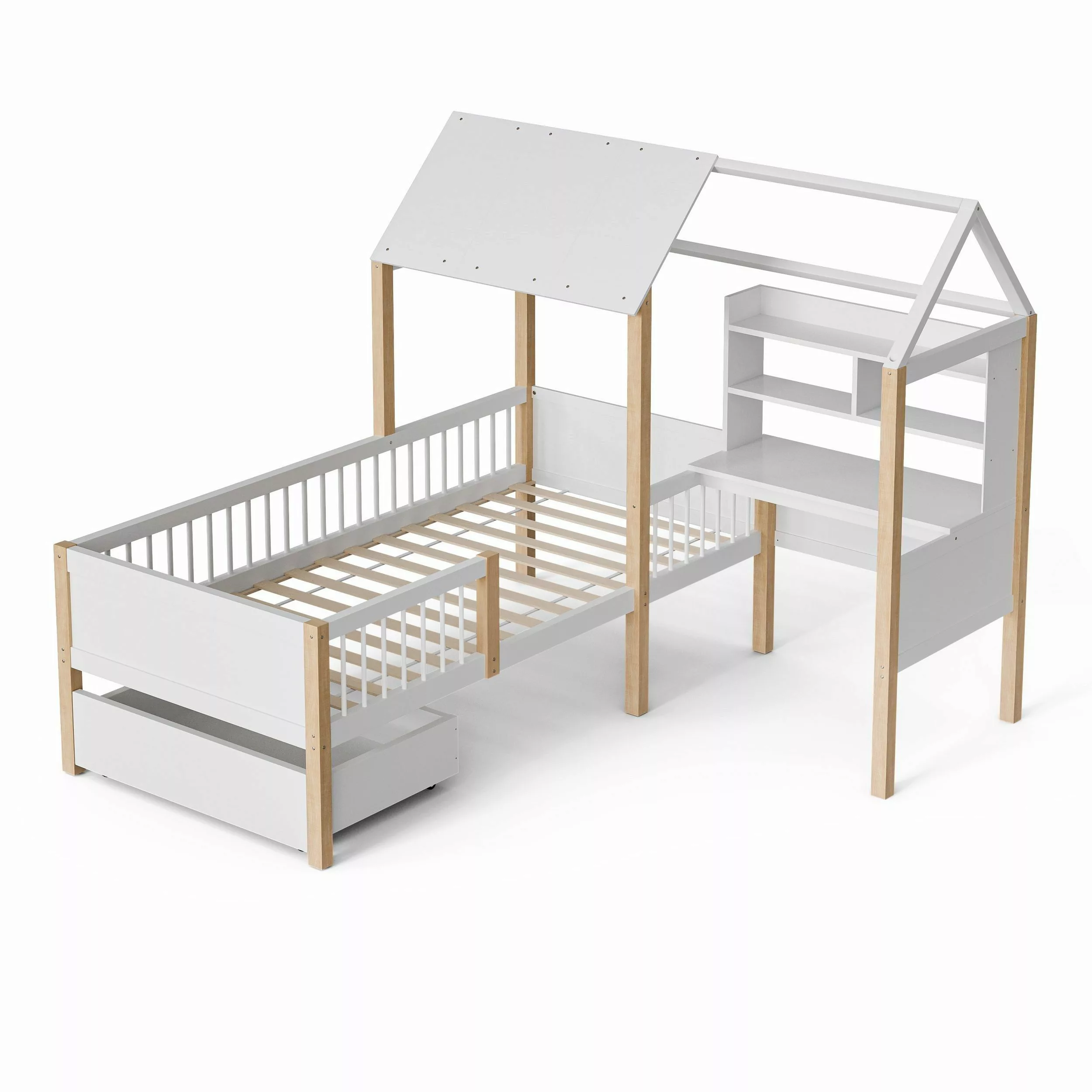 LVHOM Hausbett 90x200,Schreibtisch,Schubladen mit Rollen,Rausfallschutz & günstig online kaufen