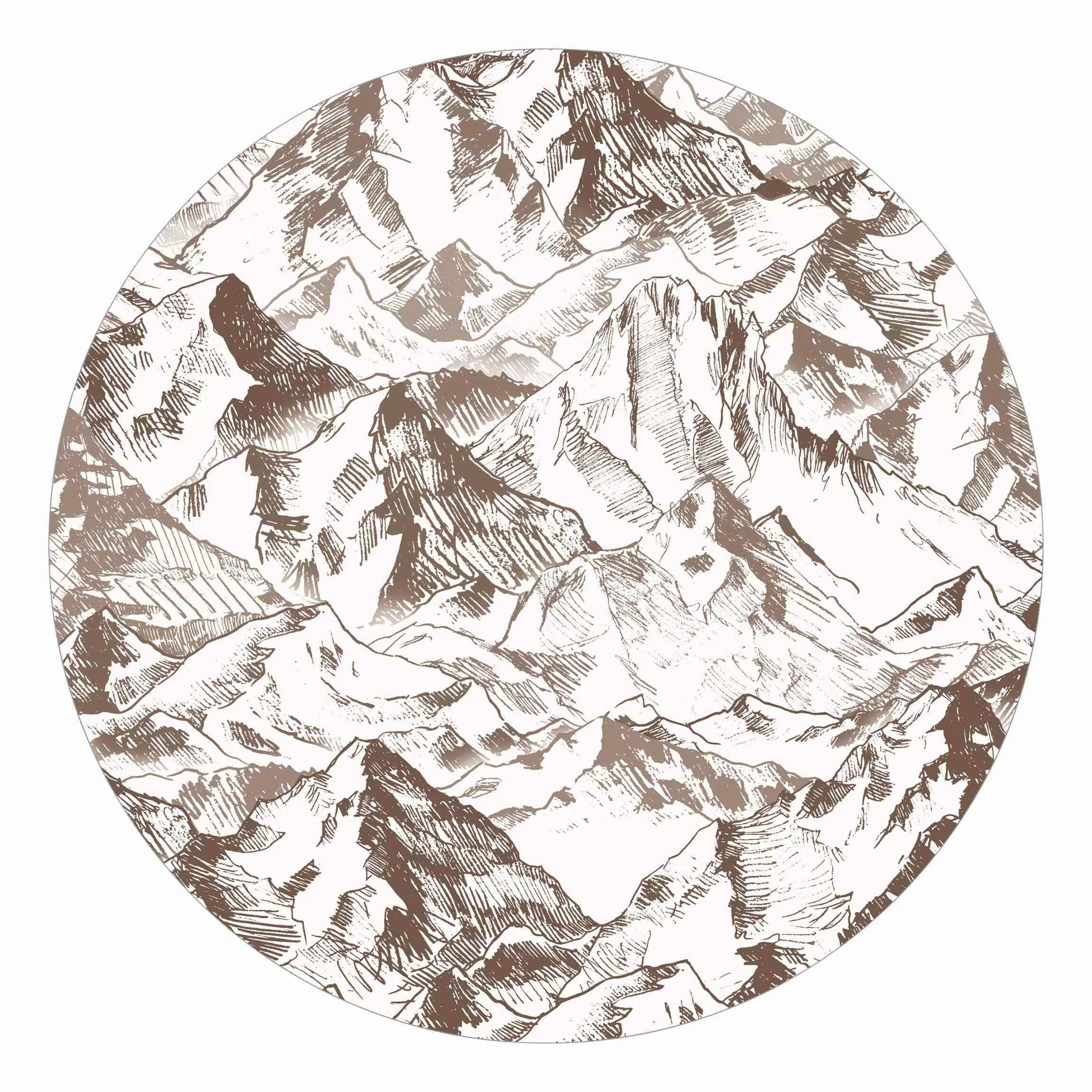 Runde Tapete selbstklebend Illustration Berglandschaft Sepia günstig online kaufen