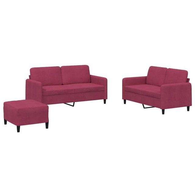 vidaXL Sofa Sofagarnitur Set mit Kissen Samt, 3-tlg., Rot günstig online kaufen