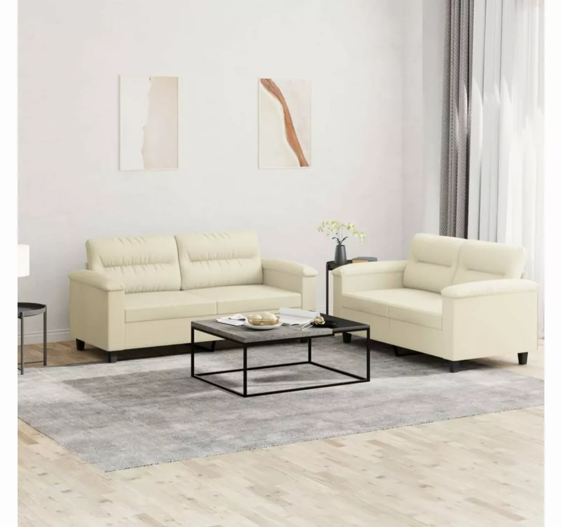vidaXL Sofa 2-tlg. Sofagarnitur mit Kissen Creme Kunstleder günstig online kaufen