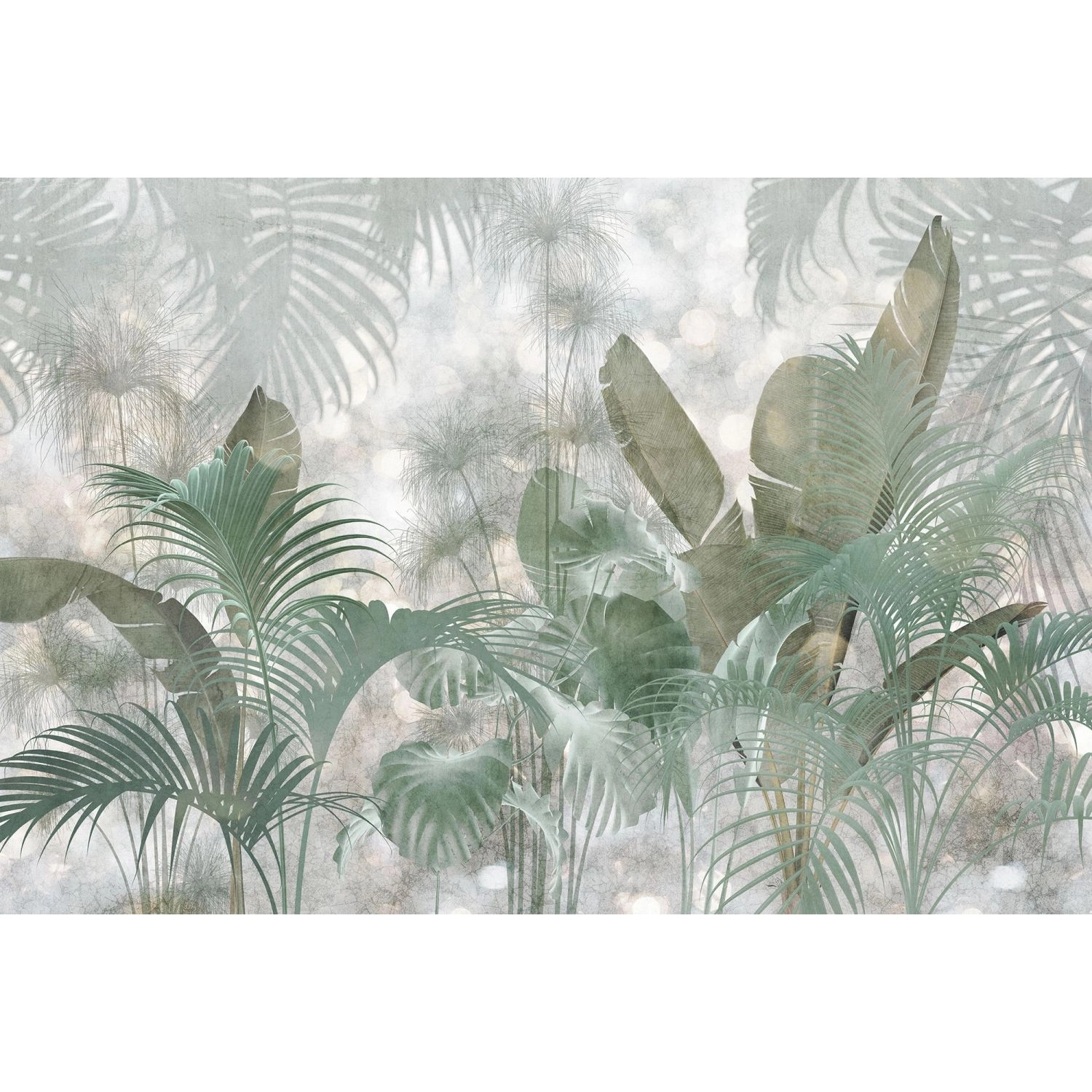 Komar Fototapete Tropische Dschungelblätter Graugrün 368 x 248 cm 611151 günstig online kaufen