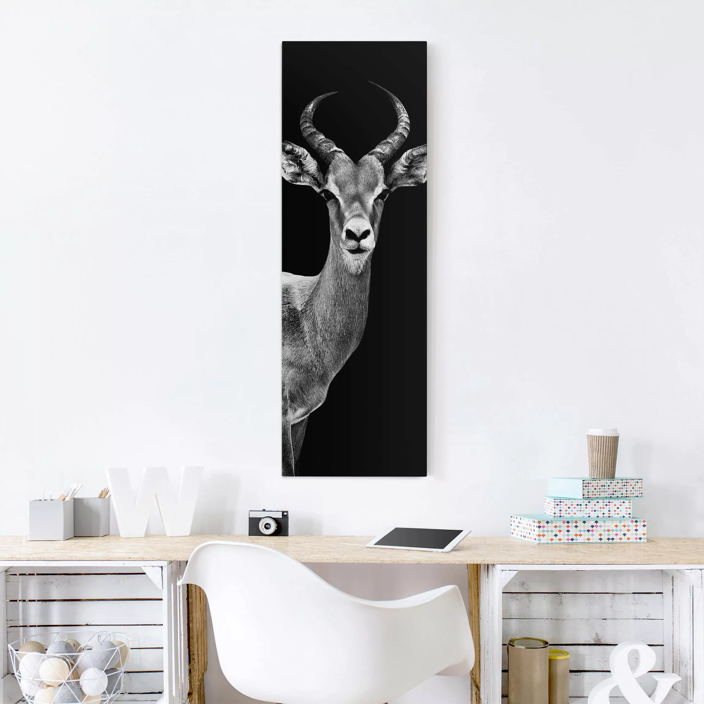 Leinwandbild Tiere - Hochformat Impala Antilope schwarz-weiß günstig online kaufen