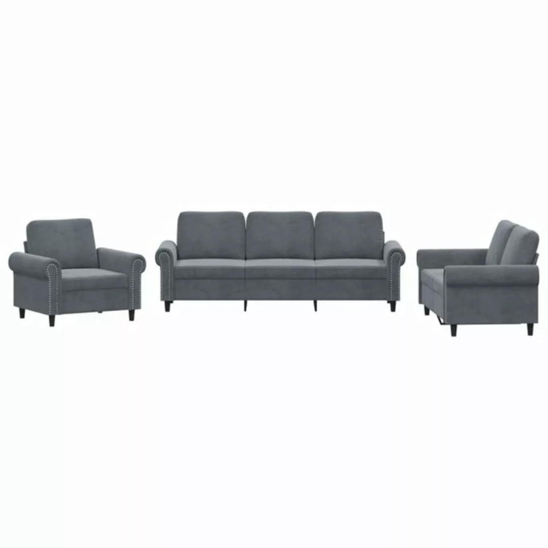 vidaXL Sofa 3-tlg. Sofagarnitur mit Kissen Dunkelgrau Samt günstig online kaufen