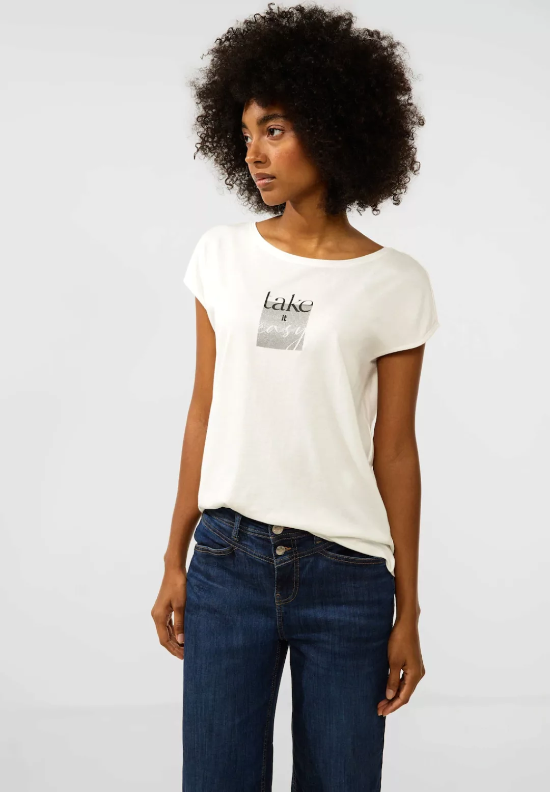 STREET ONE T-Shirt, mit Glitzer-Wording-Print günstig online kaufen