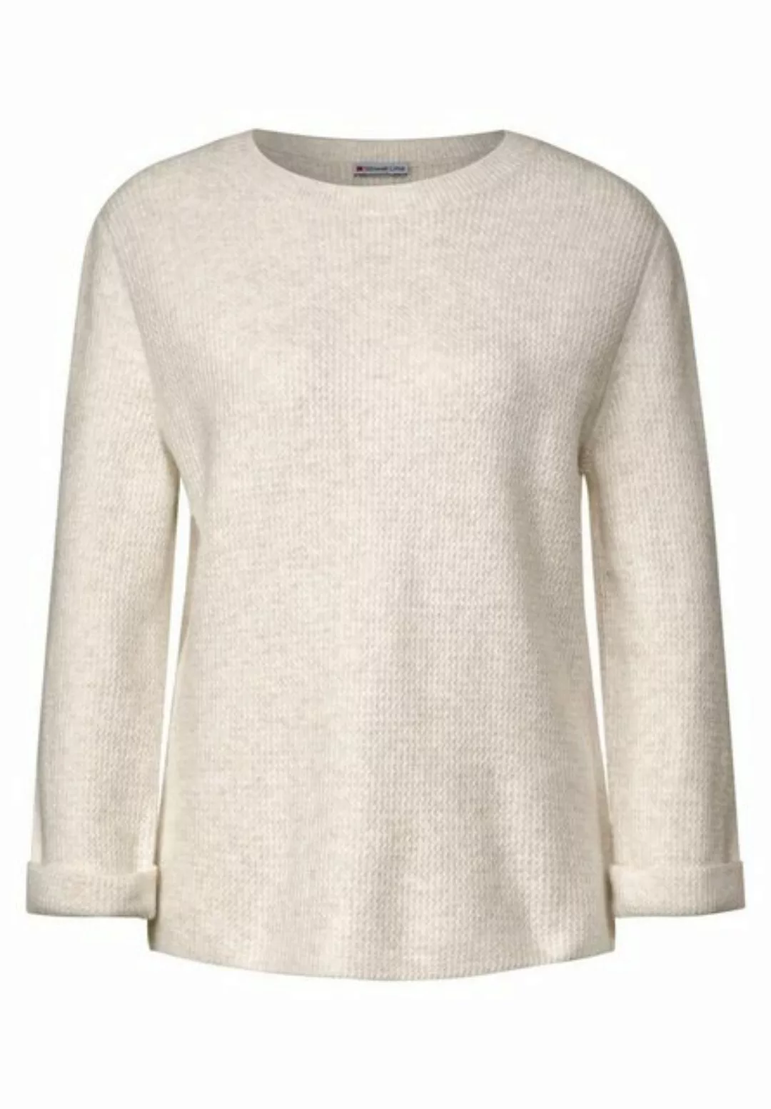 STREET ONE Sweatshirt LTD QR round neck with structu, cream white melange günstig online kaufen