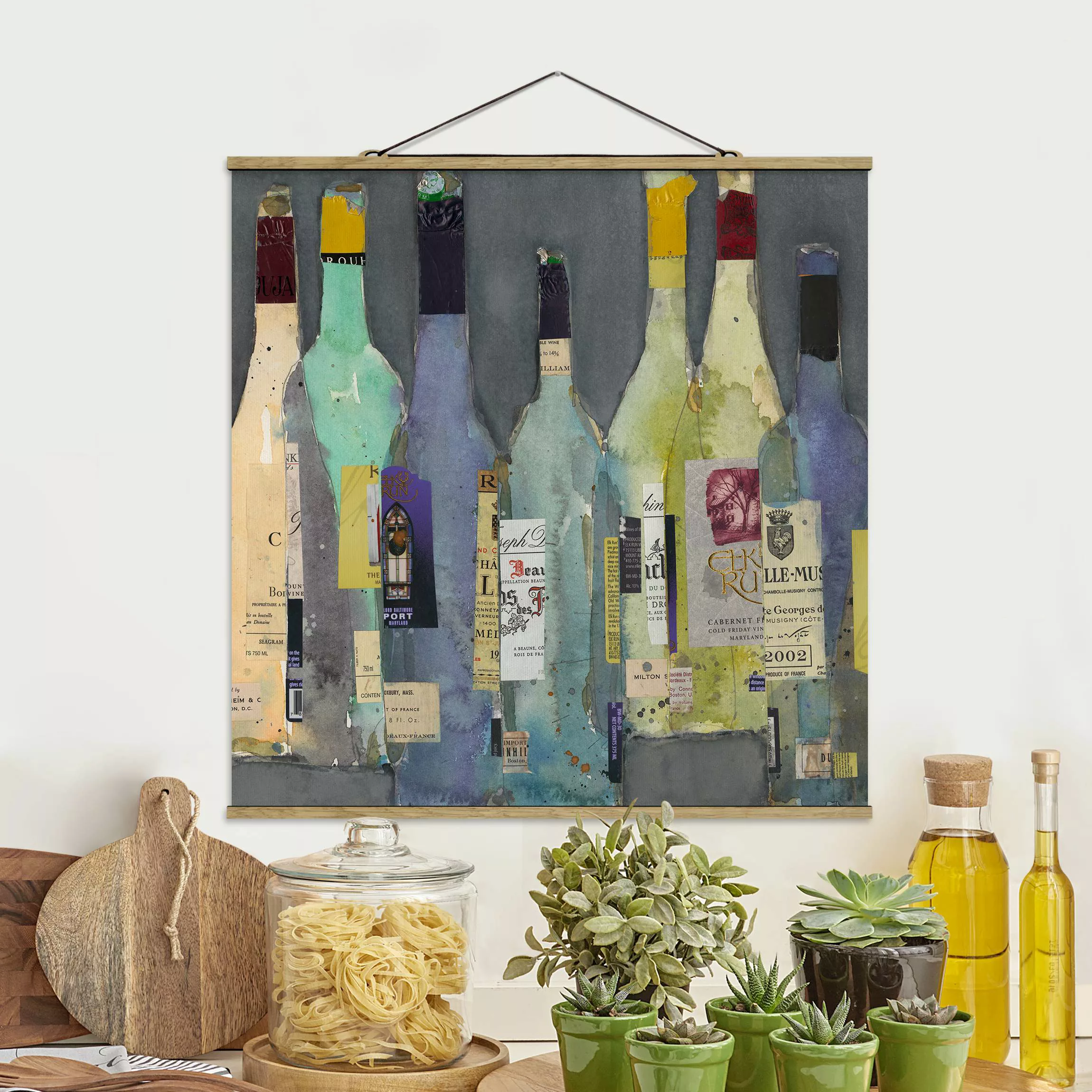Stoffbild Küche mit Posterleisten - Quadrat Entkorkt - Spirituosen günstig online kaufen