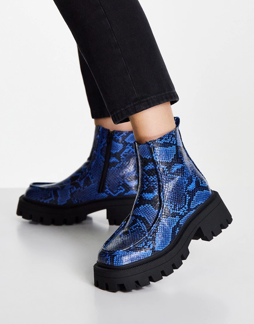 ASOS DESIGN – Anaconda – Loafer-Stiefel mit dicker Sohle und blauem Schlang günstig online kaufen