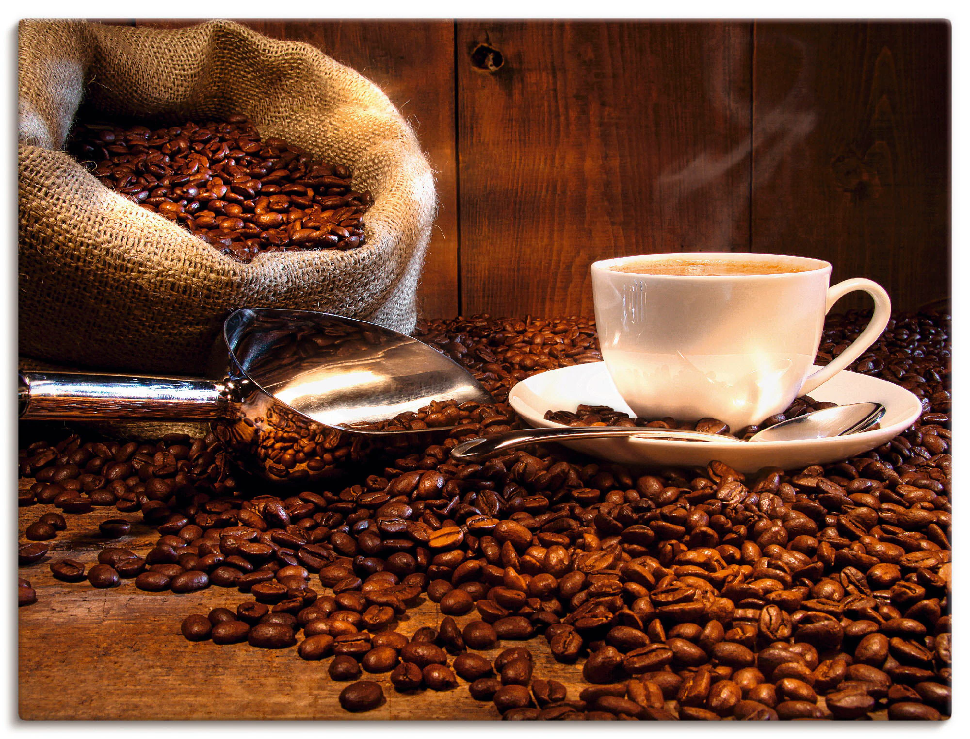 Artland Leinwandbild "Kaffeetasse und Leinensack auf Tisch", Getränke, (1 S günstig online kaufen