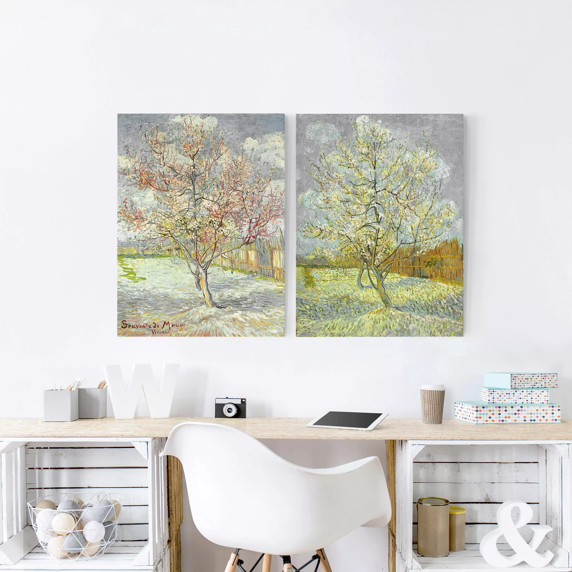 2-teiliges Leinwandbild Wald Vincent van Gogh - Blühende Pfirsichbäume im G günstig online kaufen
