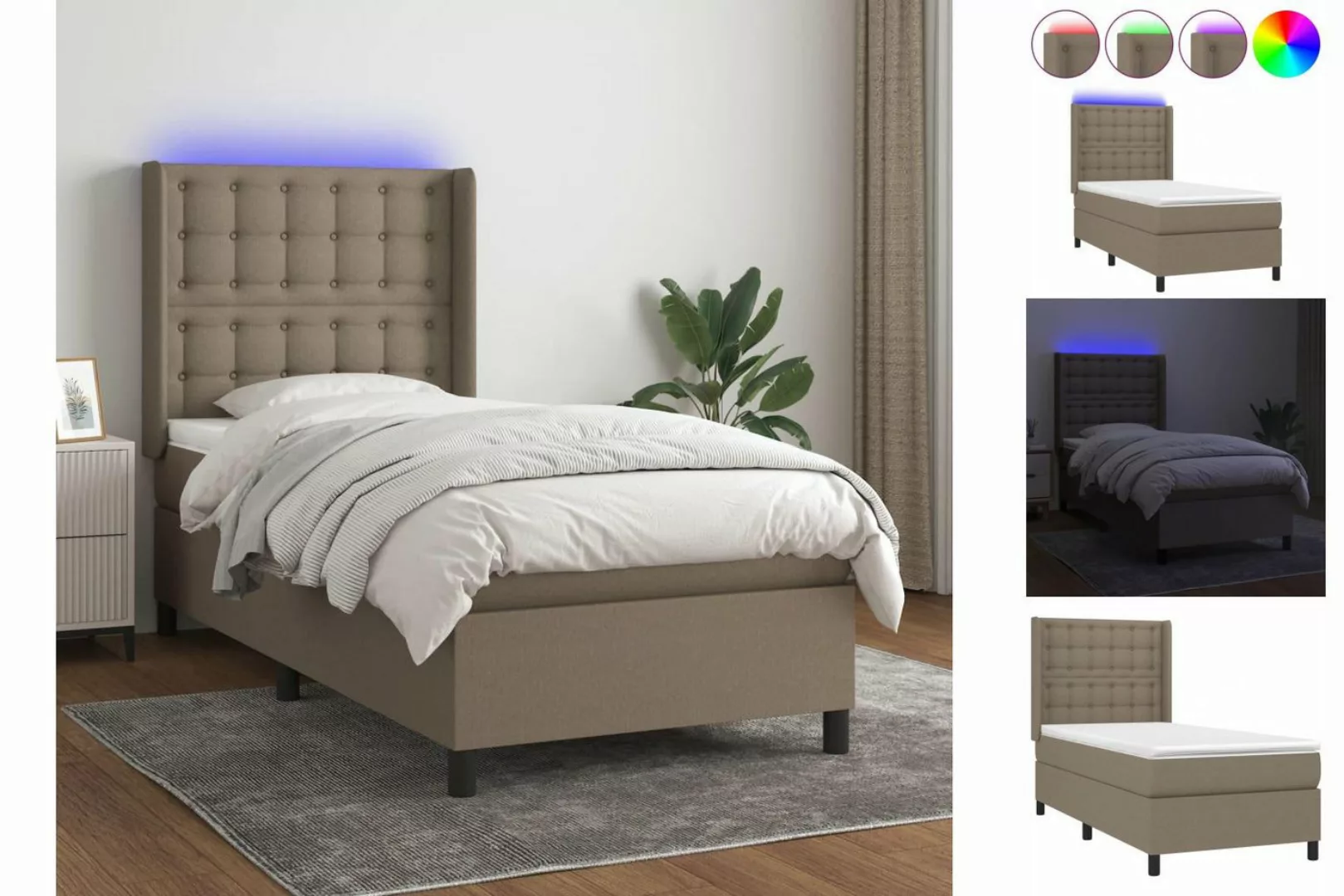 vidaXL Bettgestell Boxspringbett mit Matratze LED Taupe 100x200 cm Stoff Be günstig online kaufen