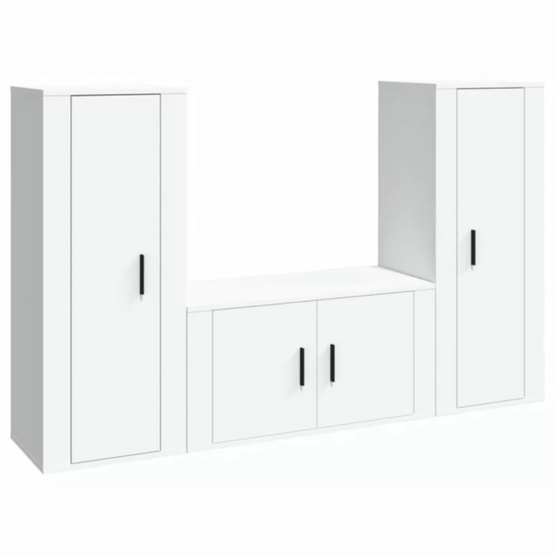 furnicato TV-Schrank 3-tlg. TV-Schrank-Set Weiß Holzwerkstoff (3-St) günstig online kaufen