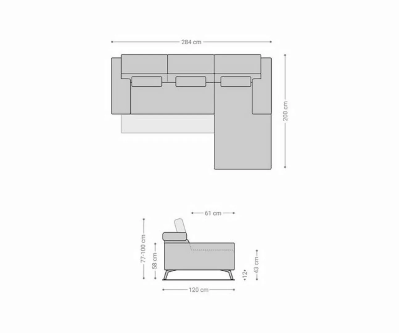 DELIFE Ecksofa Ordino, Mikrofaser Grau 285x200 Ottomane rechts Relaxfunktio günstig online kaufen