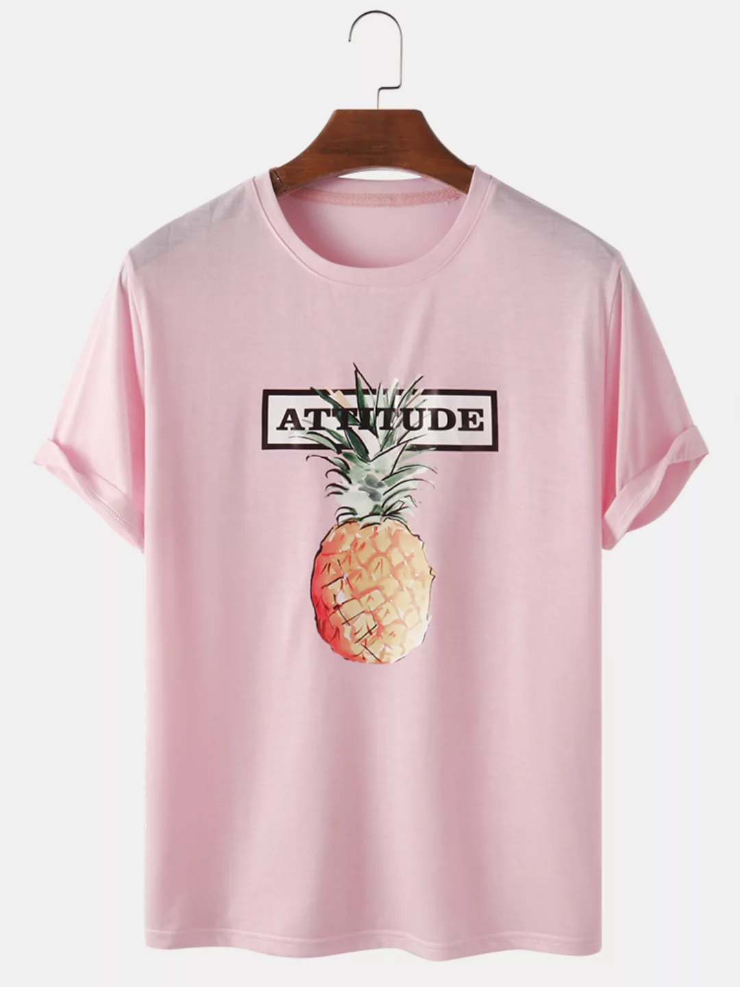 Herren Ananas Print Baumwolle Atmungsaktiv Licht Lässig O-Ausschnitt T-Shir günstig online kaufen