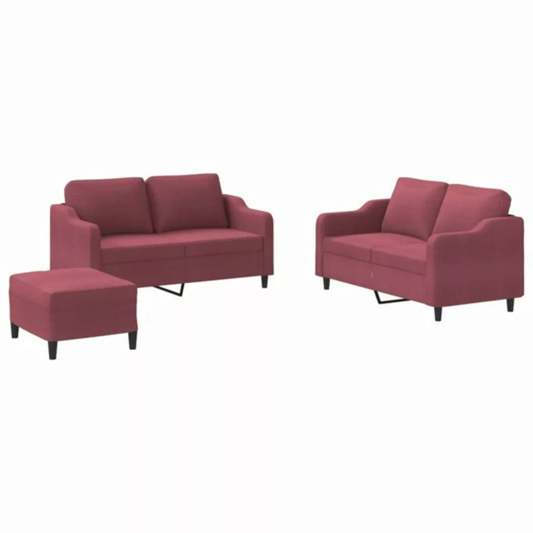 vidaXL Sofa 3-tlg. Sofagarnitur mit Kissen Weinrot Stoff günstig online kaufen