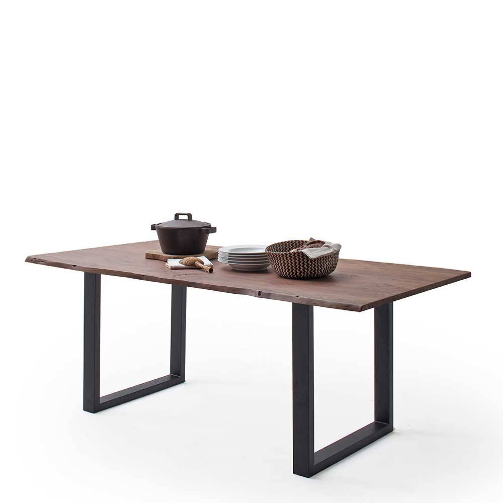 Holztisch Esstisch mit Baumkante mit Metallgestell günstig online kaufen